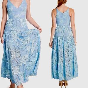 Dress the Population MELINA blue lace maxi dress bridesmaid dress